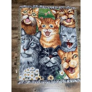 Cottagecore Crazy Cats Collage Novelty Tapestry Throw Fringe Blanket, 42x54